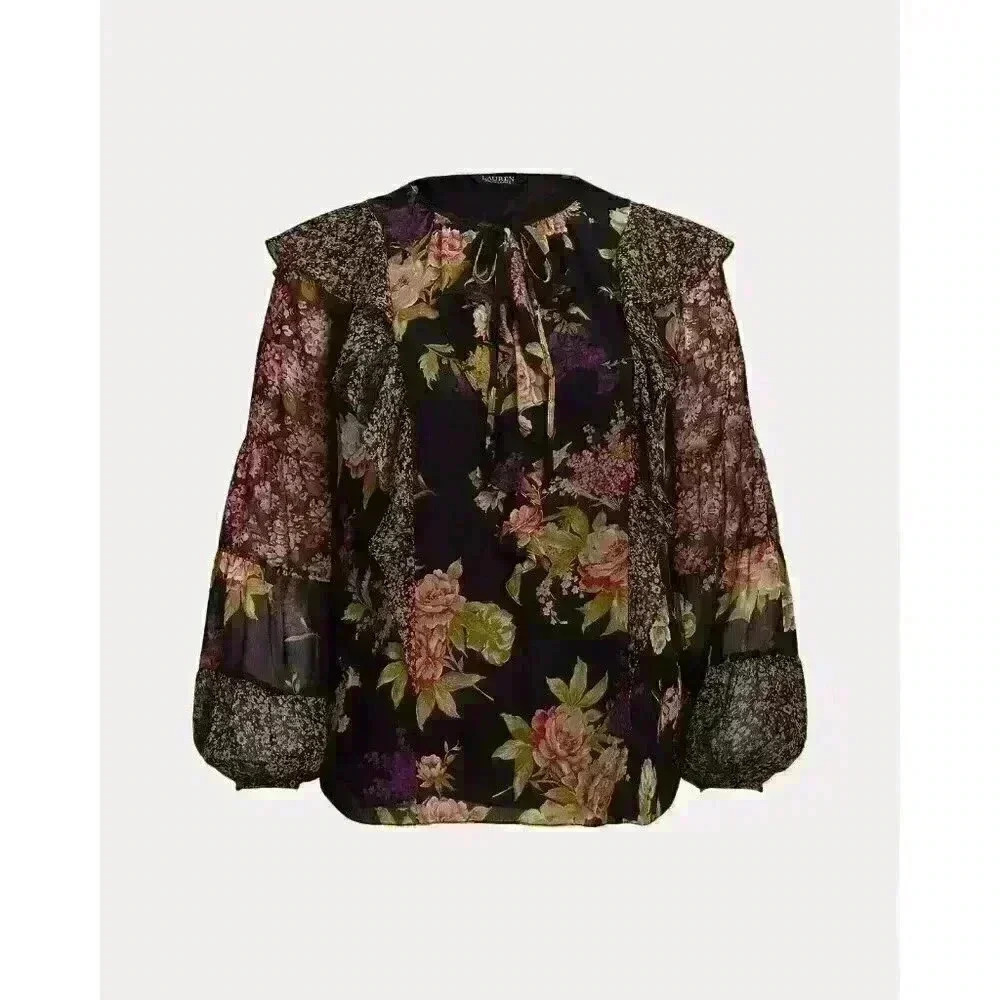 Ralph Lauren Women's 3X Floral Ruffle-Trim Georgette Blouse • Reg Price $165